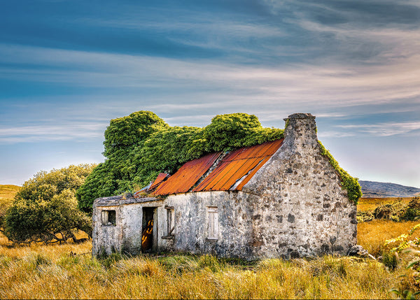 abandoned cottage with rusted roof in Connemara County Galway Ireland landscape photography print