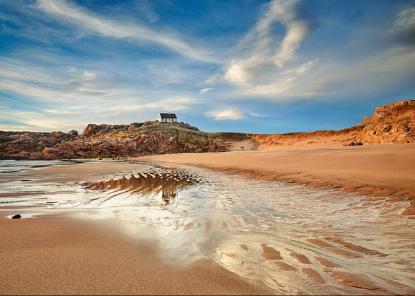 Donegal beach cottage Ireland coastal landscape print golden hour