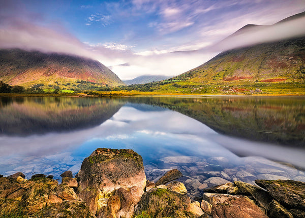 Black Valley Killarney misty mountains reflected in lake Irish landscape photography