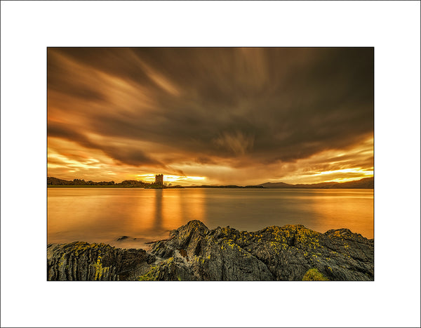 Castle Stalker at sunset in Loch Linnhe Highlands of Scotland by John Taggart Landscapes 