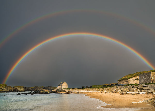 Double rainbow Ballintoy Harbour County Antrim Irish coastal wall art