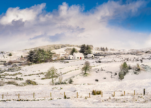 Dunlewey snowfall Donegal Ireland snow cottage winter landscape photography Irish countryside print
