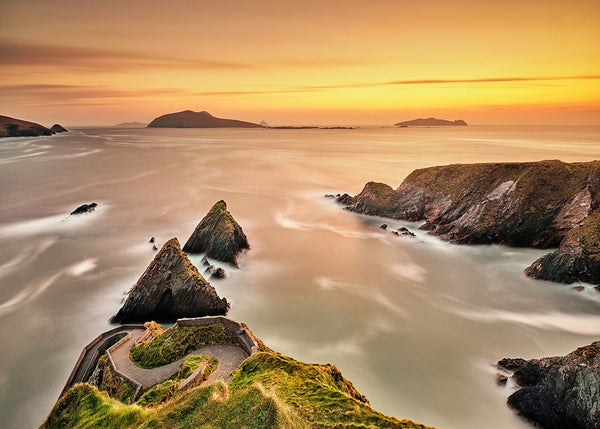 Dunquin Pier sunset Dingle Peninsula Kerry Ireland Blasket Islands coastal landscape wall art print