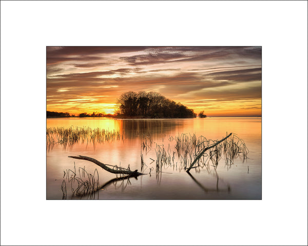 Winter sunset over Kettle Bottom Island on Lough Neagh in County Antrim by Irish landscape photographer John Taggart