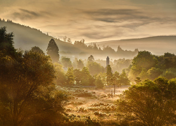 Glendalough Round Tower Wicklow Ireland mist landscape photography print