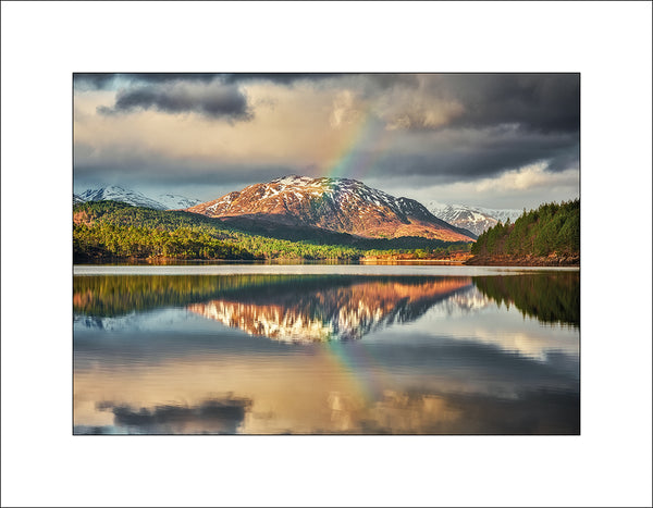 Reflected rainbow on Loch Beinn a' Mheadhoin, Glen Affric, Strathglass by John Taggart Landscapes