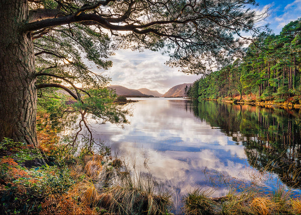 Lough Beagh reflection Glenveagh National Park Donegal Ireland calm lake forest mountains landscape photography print