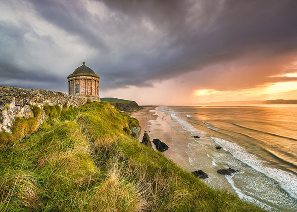 Mussenden Temple sunset over Downhill Strand County Londonderry Ireland