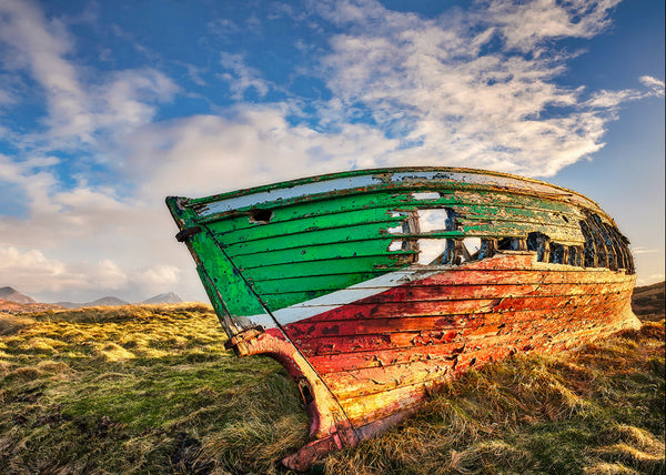 abandoned fishing boat Ireland rustic coastal landscape old wooden boat Irish wall art print