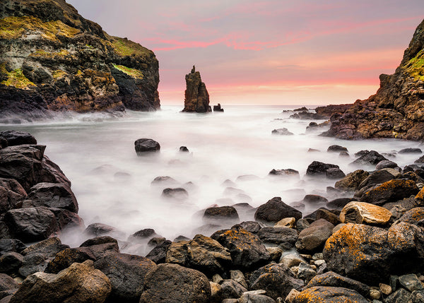 Portcoon sea stack sunset Giants Causeway coast County Antrim Ireland seascape photography