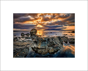 Sunset from Rossglass across Dundrum Bay to the Mountains of Mourne in County Down by John Taggart Landscapes