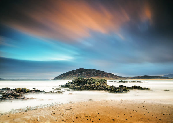 Tullagh Bay Donegal long exposure beach rocks soft waves pastel sky Irish coastal landscape photography