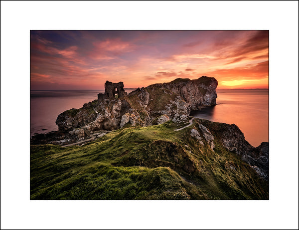 A Fine Art Irish landscape By Photographic Artist John Taggart of Kinbane Castle in Co, Antrim Northern Ireland at sunrise